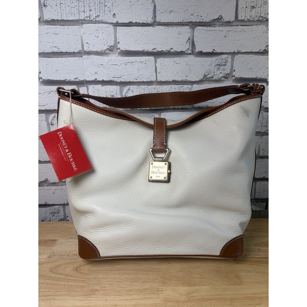 Dooney & Bourke Handbag Bone Pebbled Leather Hobo Satchel Logo Lock NWT  Read!